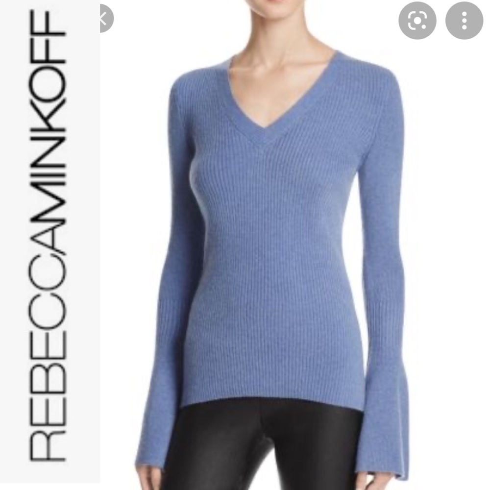 Rebecca Minkoff Stevie Cashmere Bell Sleeves Sweater In French Blue Size L
